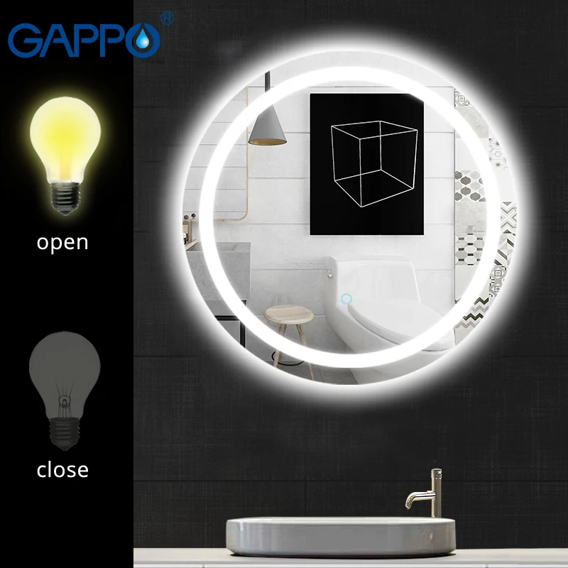 

Gappo Bath Mirrors wall mounted Led Round cosmetic mirror square Led bathroom makeup mirror touch switch light adjustable