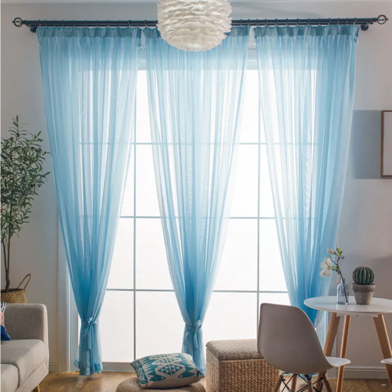 blue Сплошные тюлевые шторы ENHAO для гостиной, спальни, тюля для кухни, современные сплошные шторы на окно, вуаль, занавески, готовая дверь - Цвет: blue