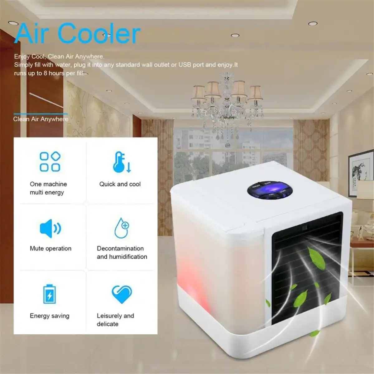 

Mini USB Portable Air Conditioner Air Cooler Humidifier Purifier 7 Colors LED Light Desktop Air Cooling Fan for Office Home New