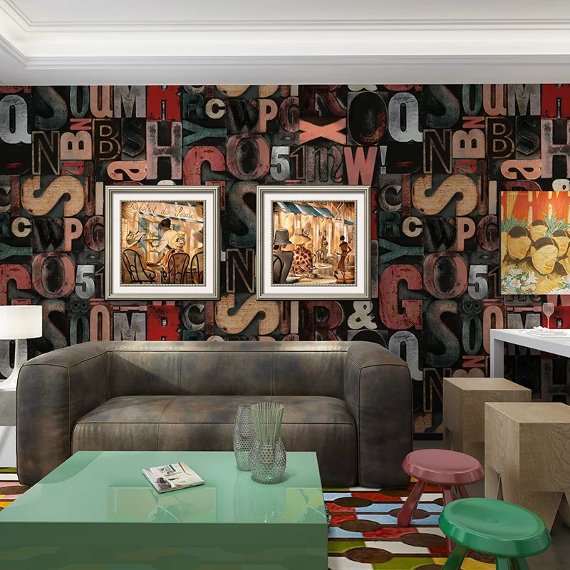 

beibehang 3D personalized stylish PVC alphabet wallpaper home decorating full shop KTV featured graffiti mural papel de parede