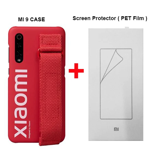 Red Case add PET Xiao mi 9 Чехол 9 SE жесткий чехол из ПК ремешок на запястье Чехол протектор задняя крышка чехол для XIao mi 9 mi 9SE/пленка для экрана PET - Цвет: Red Case add PET