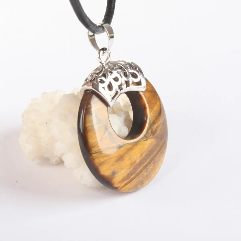 Tiger eye Тигровый глаз Фиолетовый Кристалл Розовый кварцевый кристалл Оникс Камень полоска оникс пончик монета круглый Рейки Исцеление Pendantlian 1 шт.(без цепи - Окраска металла: Tiger eye