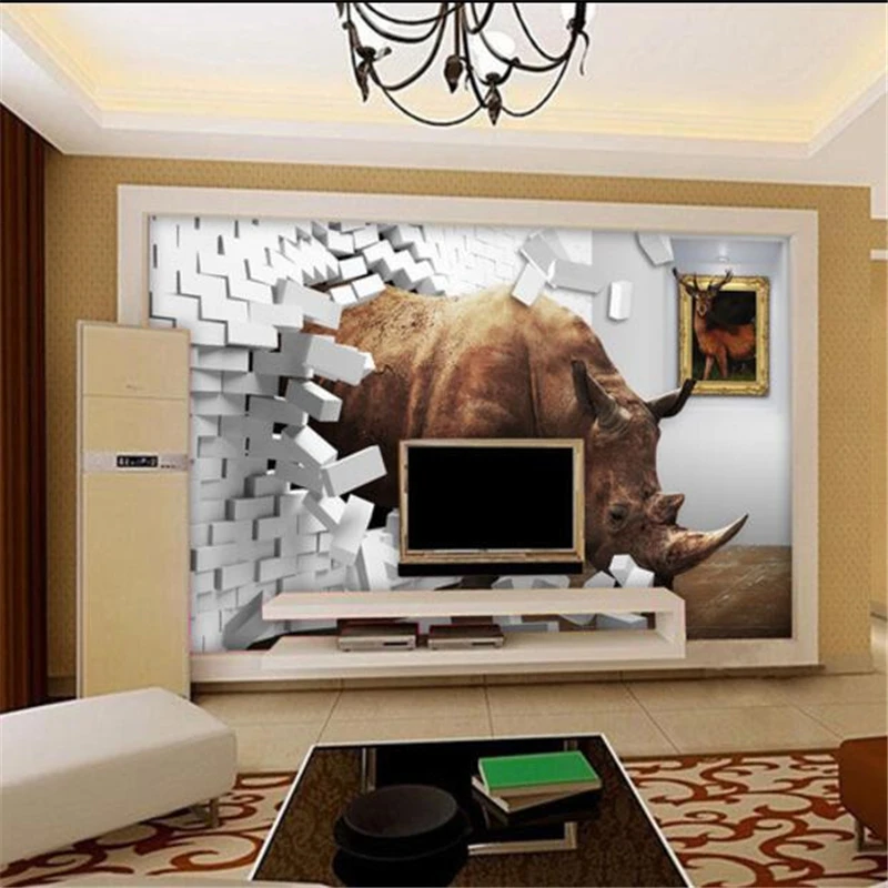 Beibehang пользовательские обои носороги 3d креативное кирпичное пространство