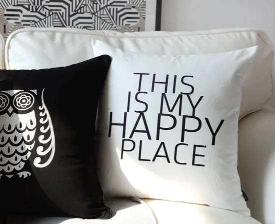 Современный Подушка с цитатой крышка счастливое место буквы Чехол Nordic черный