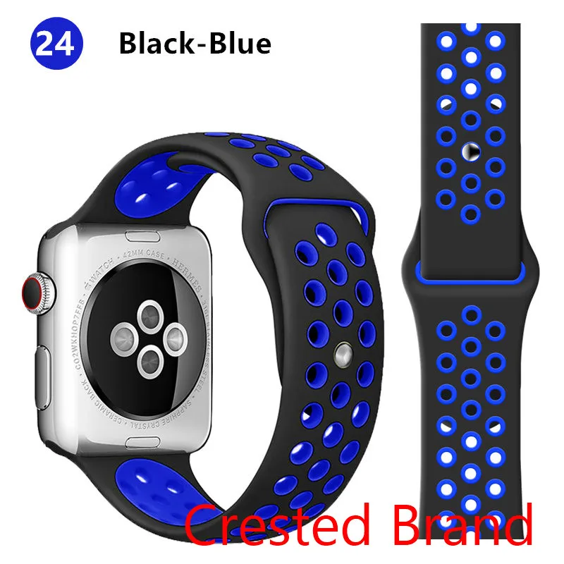 black blue 24 Спортивный ремешок для Apple Watch 42 мм 38 мм iWatch 44 мм 40 мм силиконовый браслет ремешок для Apple watch 5 4 3 2 1 42/44 мм - Цвет ремешка: black blue 24
