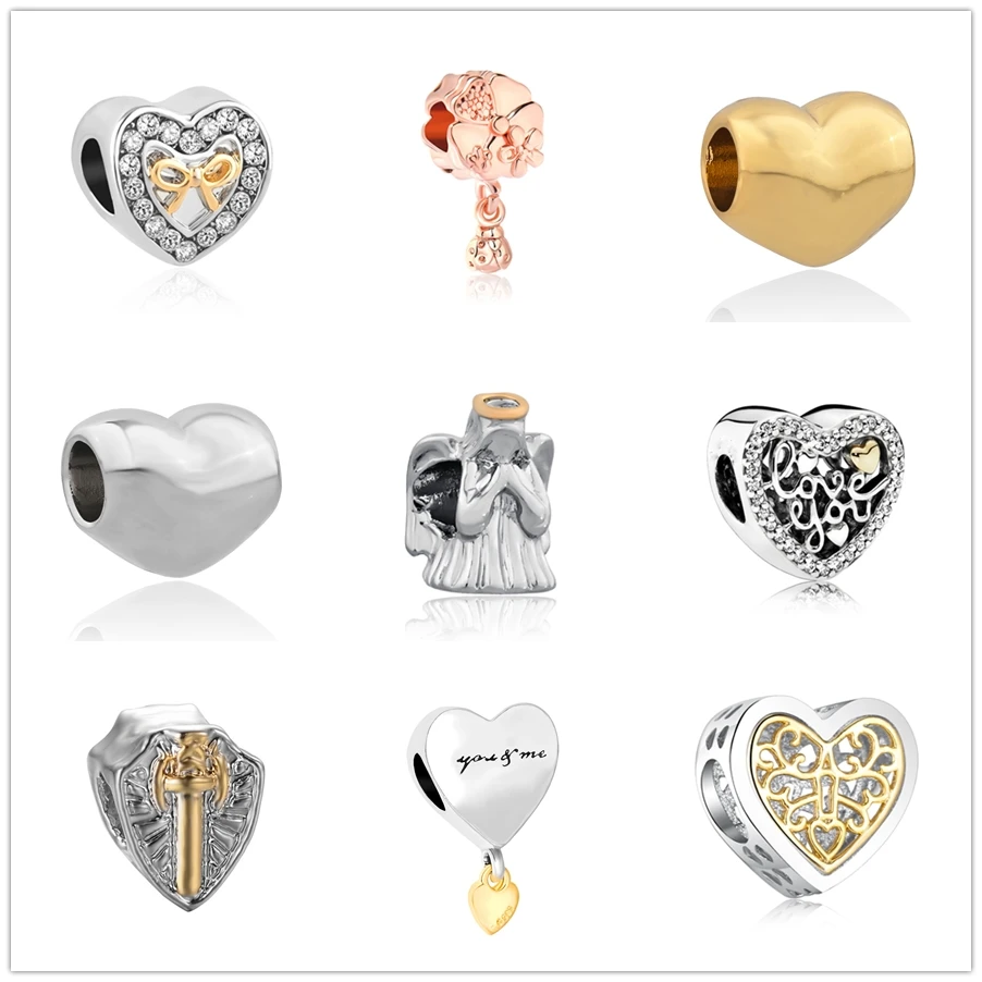 Diy принцесса любовь щит Ангел микс Шарм Сплав и золото Bijoux бусины подходят Pandora
