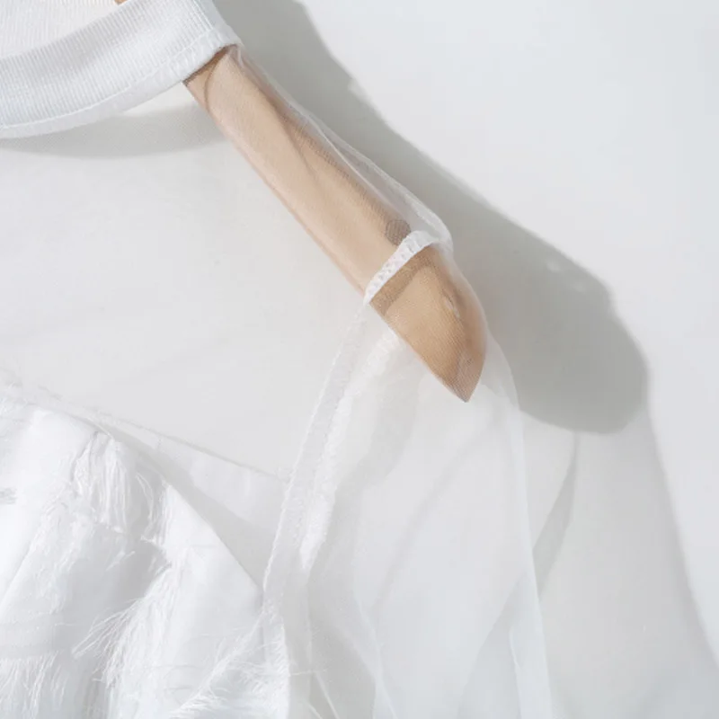 Женское Повседневное платье Лето 2019 г. с круглым вырезом кисточкой перо сетчатые