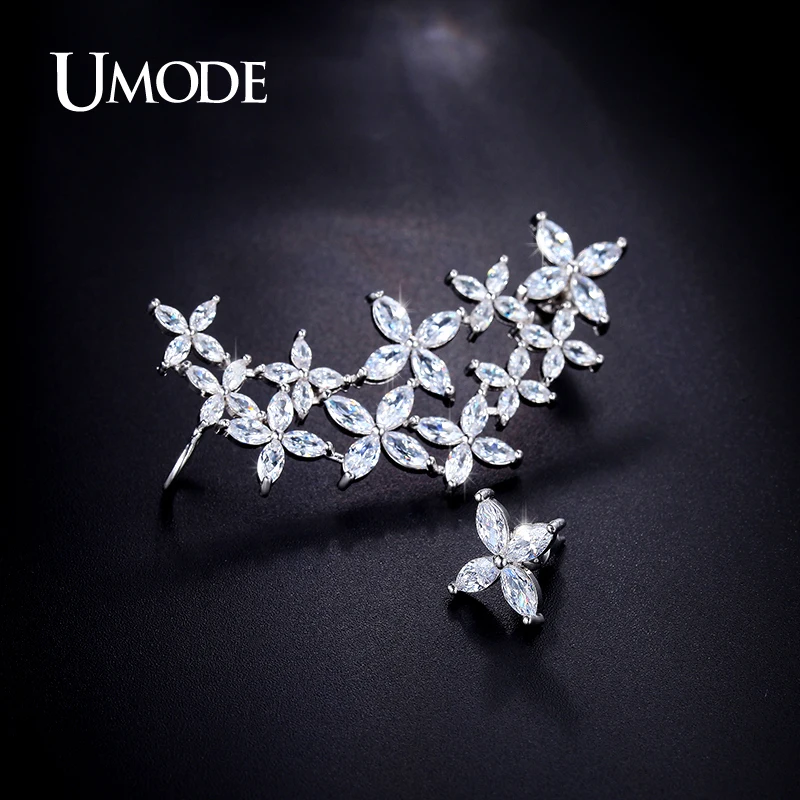 Женские серьги гвоздики с кристаллами UMODE манжеты фианитами бижутерия для
