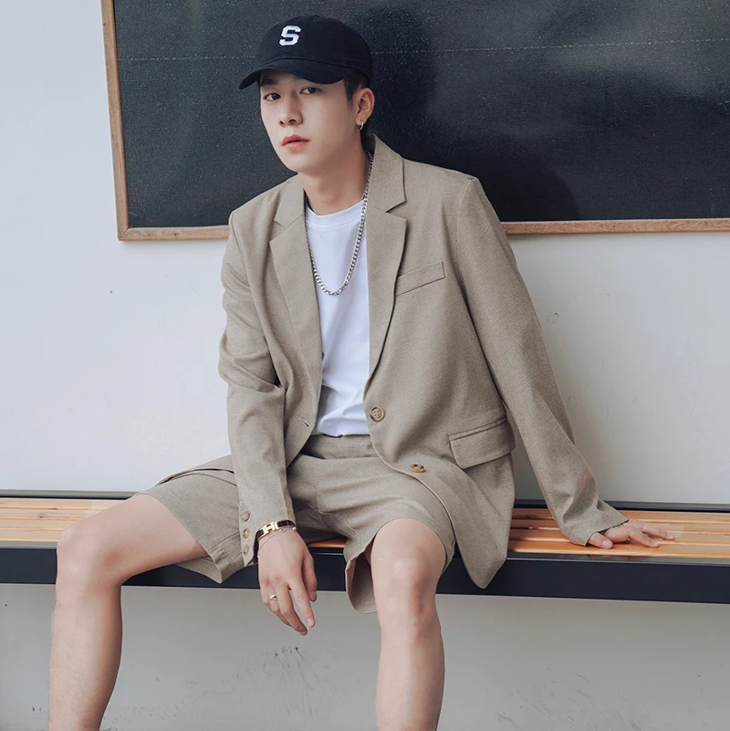 2019 летние мужские клетчатые комплекты костюм повседневные шорты свободные и