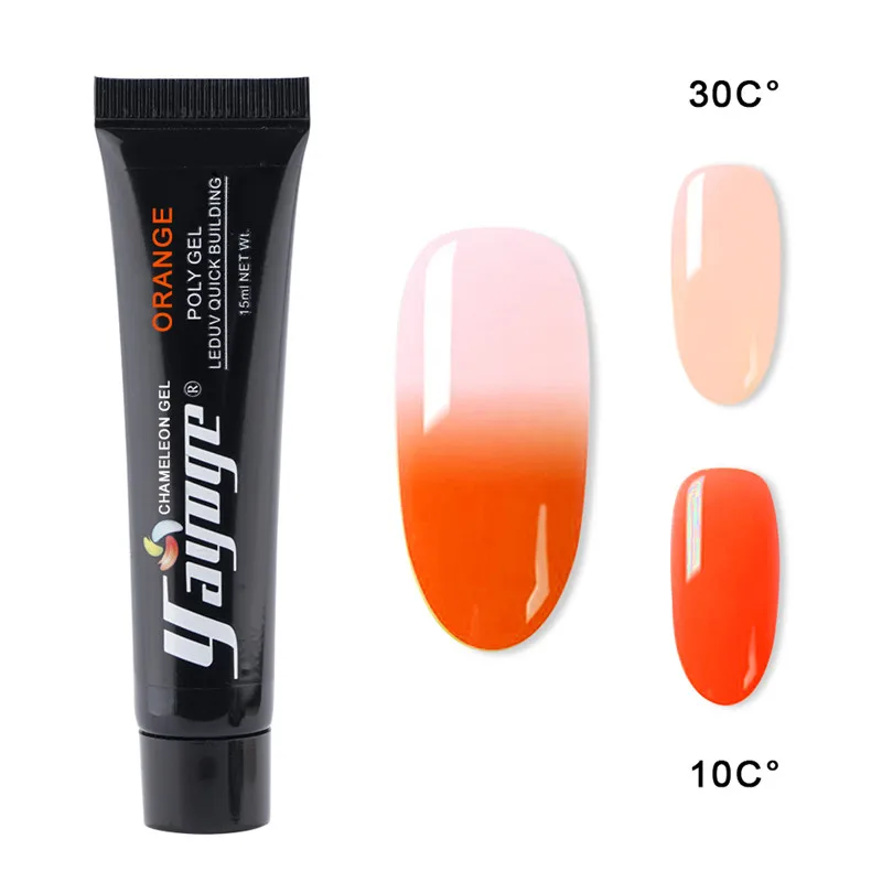 P14-ORANGE Yayoge, 15 мл, сменный температурный полигель, наборы для наращивания ногтей, гель для наращивания ногтей, акриловый гель, гибридный лак для маникюра - Цвет: P14-ORANGE