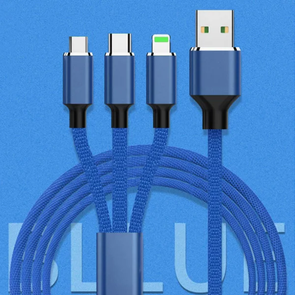 NOHON 3 в 1 USB кабель для быстрой зарядки 8 Pin для iPhone X 8 7 XS MAX XR Micro usb type C для samsung Xiaomi 8 huawei зарядный шнур - Цвет: Синий