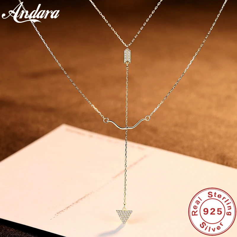 Женское Двухслойное ожерелье из серебра 100% пробы с кулоном в виде сердца и стрелы