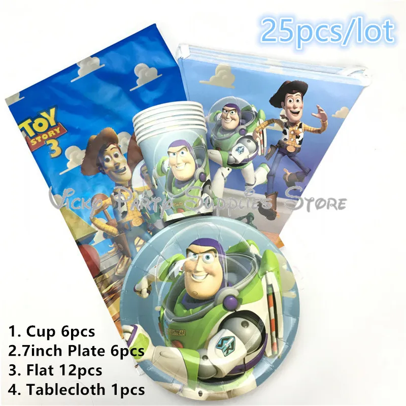 Одноразовый набор посуды Buzz Lightyear 25 шт./лот детская тарелка для душа вечерние