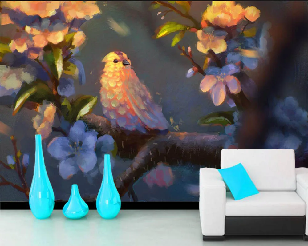 Papel де parede птицы живопись искусство ветви животных 3d обои гостиная спальня ТВ фон