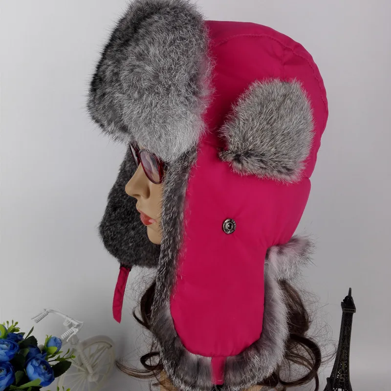 Женские шапки-авиаторы из натурального кроличьего меха теплые зимние шапки