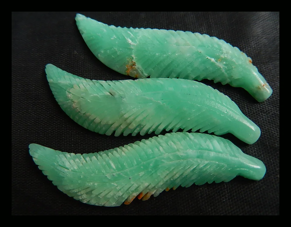 Полудрагоценные камни распродажа 3 шт. резной лист хризипразы кабошон 54x13x6 мм 13 92