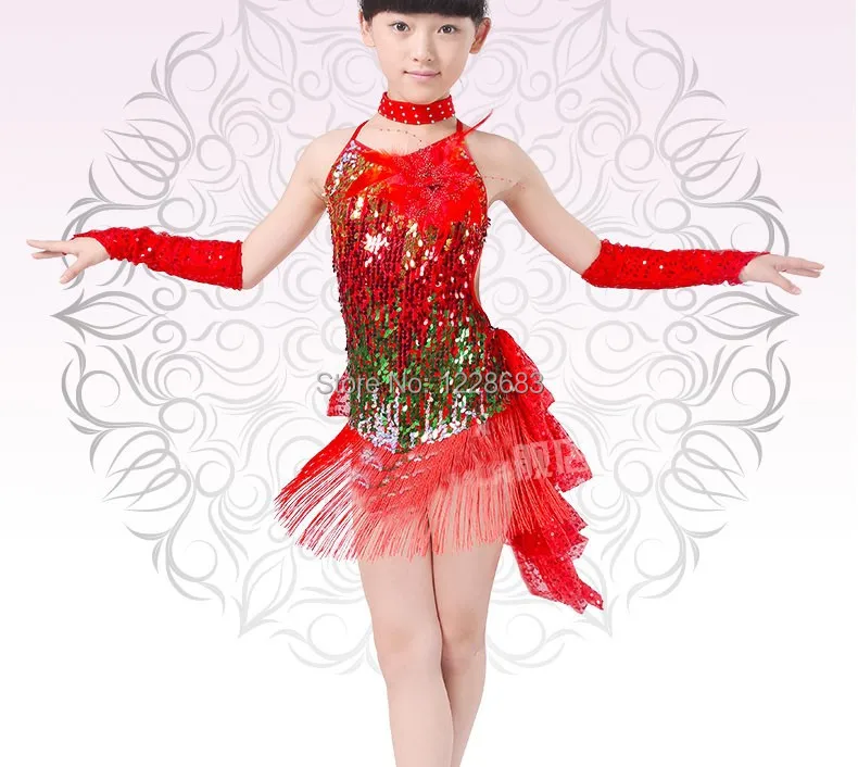 Блесток бахромой Franja Богемный комплект Roupa жужжальца Vestido De Baile Latino для детей
