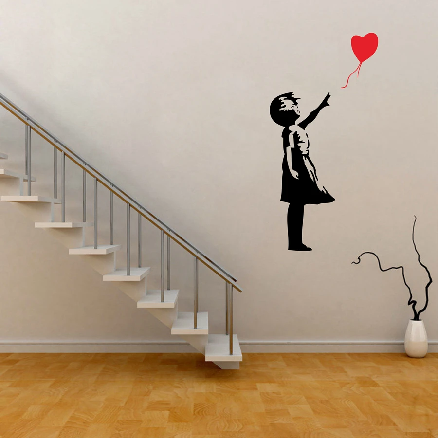 Наклейки на стену Banksy Виниловая наклейка с изображением девушки воздушного шара