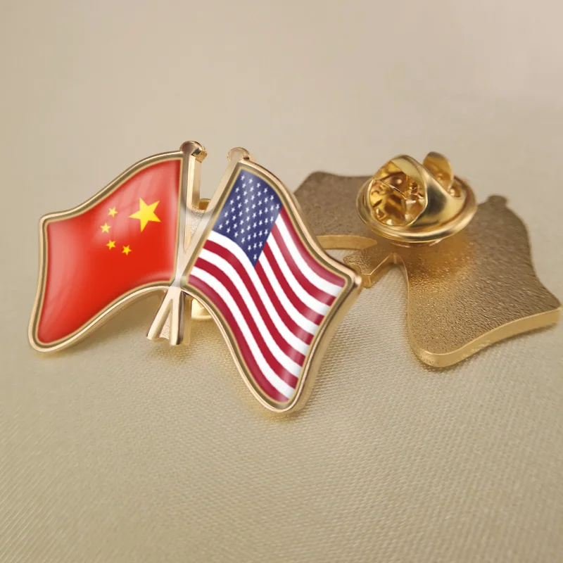 United States and China Crossed Double Friendship Flags Lapel Pins Brooch Badges | Украшения и аксессуары