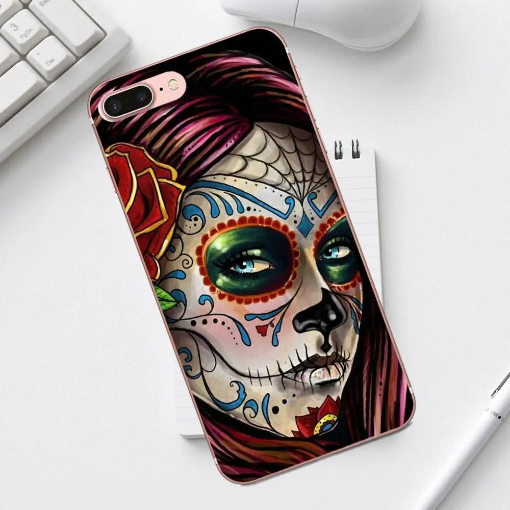 Qdowpz сахарный череп цветочный узор для Galaxy Alpha Core Prime Note 4 5 8 S3 S4 S5 S6 S7 S8 S9 mini edge Plus TPU