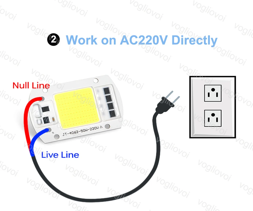 Vogliovoi светодиодный чип, COB 20W 30W 50W AC220V красного, зеленого и синего цвета умная ИС(интеграционная схема) не нужен драйвер Светодиодный лампа для DIY прожектор