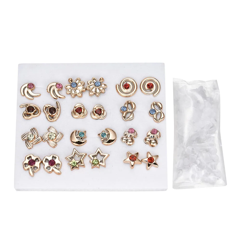 12 Pair Gold 12-36 пар/уп. модная женская круглая звезда со стразами цветочные серьги-гвоздики ювелирные изделия - Окраска металла: 12 Pair Gold
