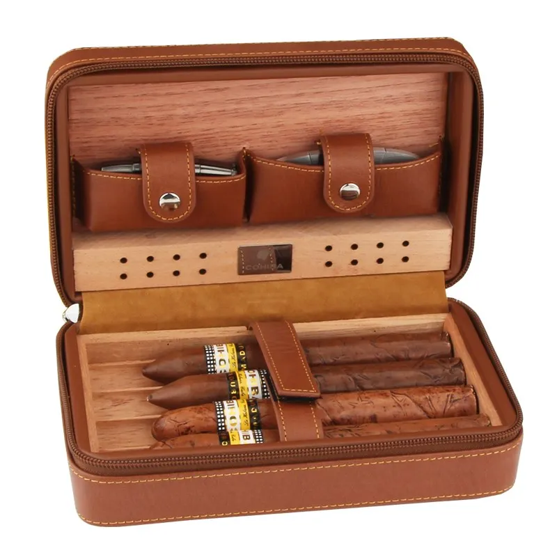 Cohiba кедровое дерево портативная коробка для сигар путешествия кожаный портсигар