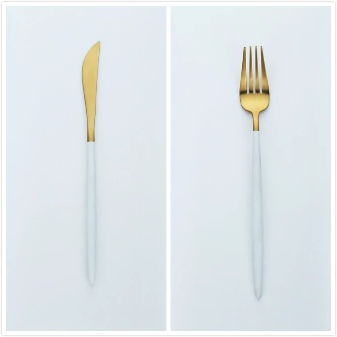 2 pcs set Столовые приборы из нержавеющей стали наборы ножей белый золотой набор посуды столовые приборы кухонные принадлежности западные столовые приборы - Цвет: 2 pcs set