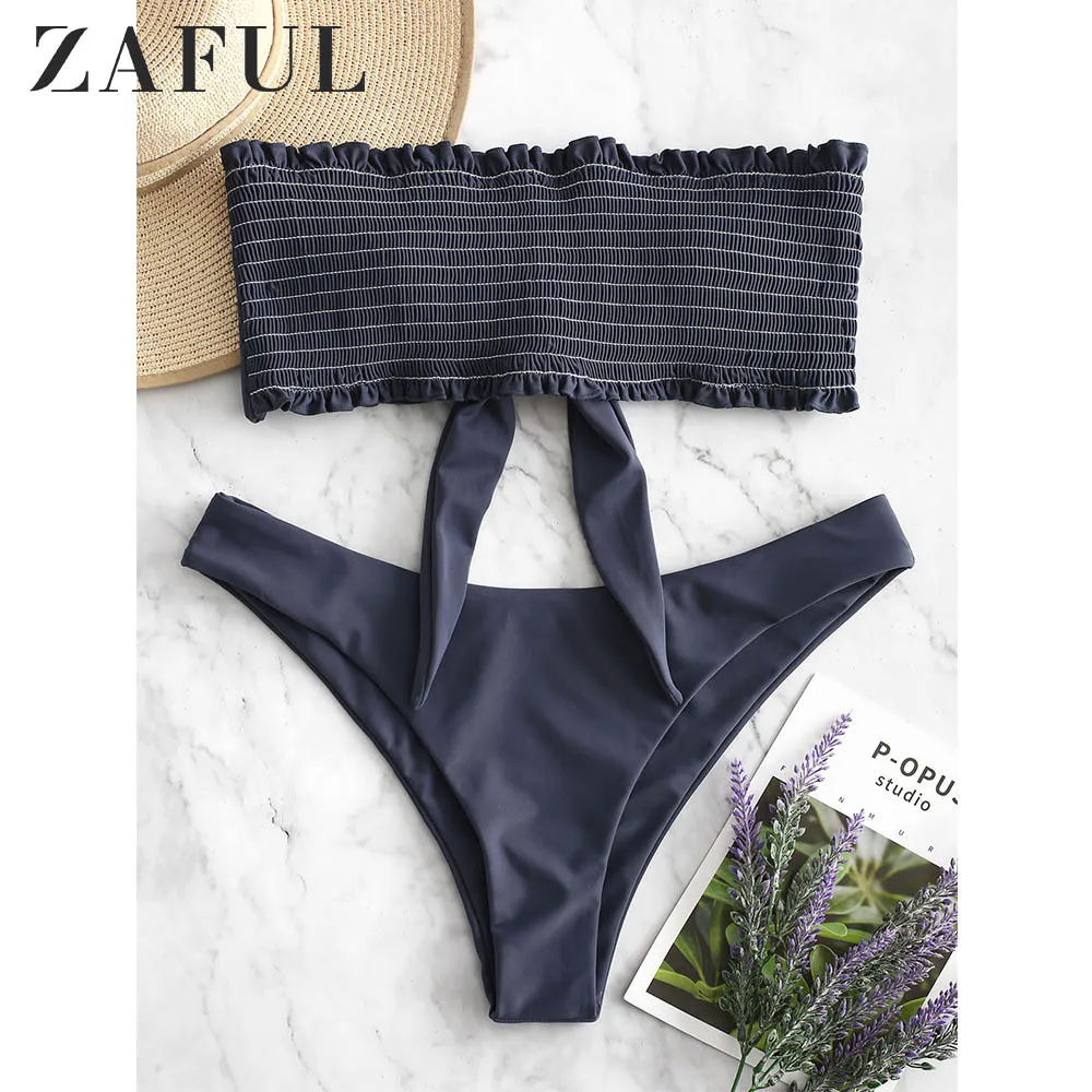 ZAFUL Бикини Shirred Узел Frilled Повязка Комплект Провода Свободные Мягкие Оборки