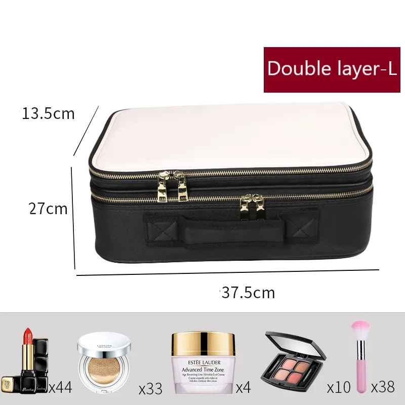 Double layer L Женская сумка мини-молния леди Бизнес Оксфорд розовые губы цветы косметический Чехол чемодан для туалетных принадлежностей сумка-Органайзер для путешествий макияж сумка - Цвет: Double layer L