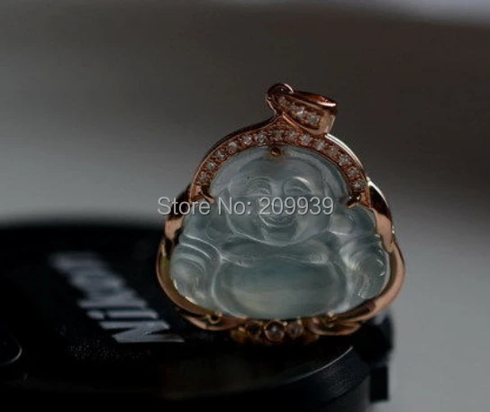 Huij 002750 природные великолепный тип жадеит нефрита Ice будда кулон 18 К|buddha canvas|pendant