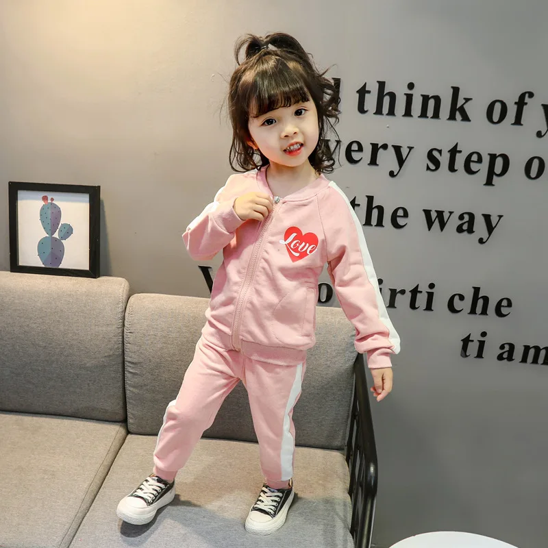 Весенний комплект одежды для маленьких девочек хлопковая Спортивная одежда