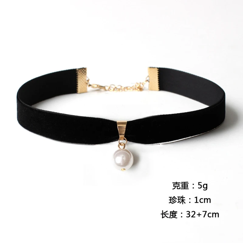 Black Velvet Chain Choker Necklace with Bead Pendant Women Fashion Party Jewelry Collares Mujer Collier Ras Du Cou | Украшения и