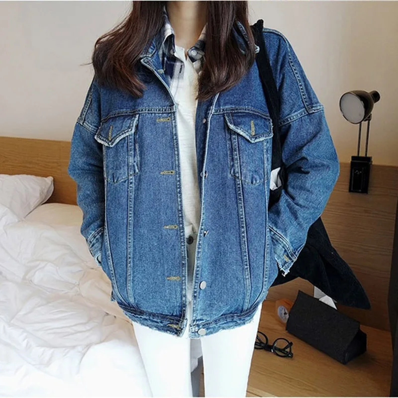 Vetevidi 2017 джинсовые куртки для женщин в стиле бойфренда с длинным рукавом