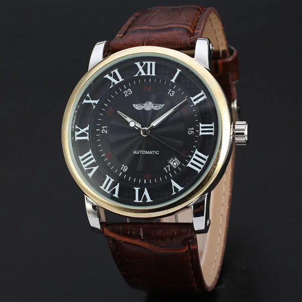 Relogio Relojes новые модные часы из розового золота, автоматические мужские механические часы с кожаным ремешком и датой на день - Цвет: F