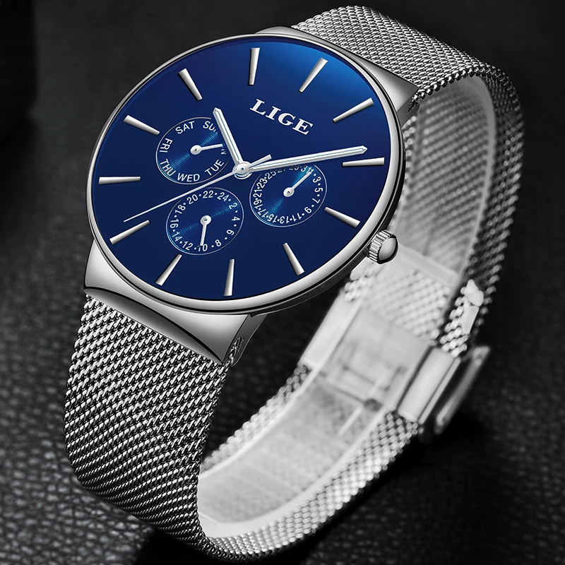 

LIGE Mens Watches Top Luxury brand All steel quartz watch men sports waterproof Multi-function watch hour Relogio masculino+Box