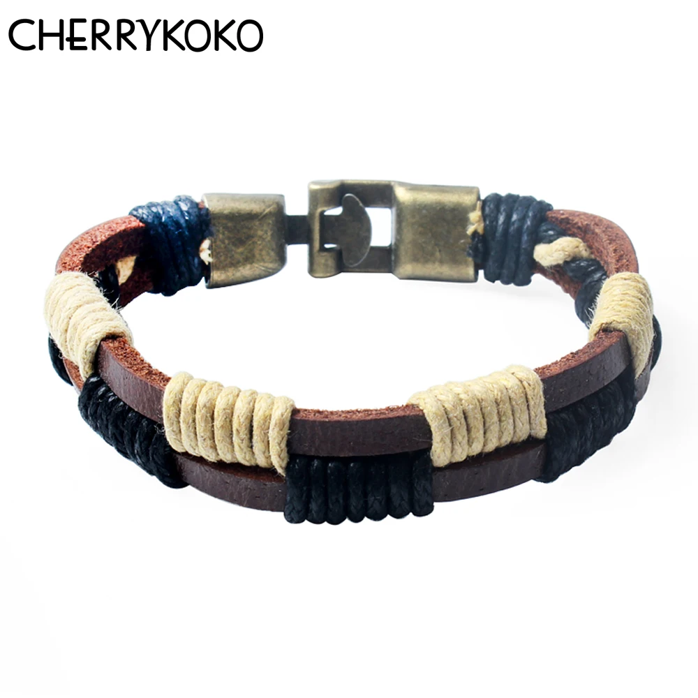 Унисекс Браслеты и браслет Boho несколько слоев кожаный ручной работы мужской