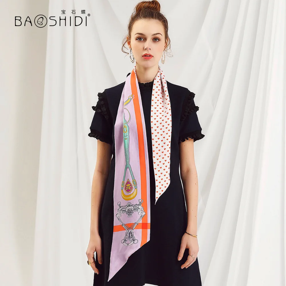 Весенняя коллекция 2018 модный двойной узкий шейный платок BAOSHIDI 100% Шелковая