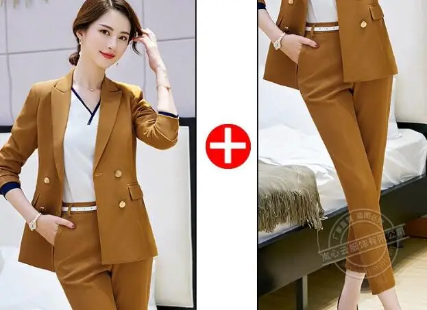 pant suit 2 Модные синие брюки костюмы двубортный женский формальный бизнес с длинным рукавом Тонкий Блейзер и брюки офисная Дамская Рабочая одежда - Цвет: pant suit 2