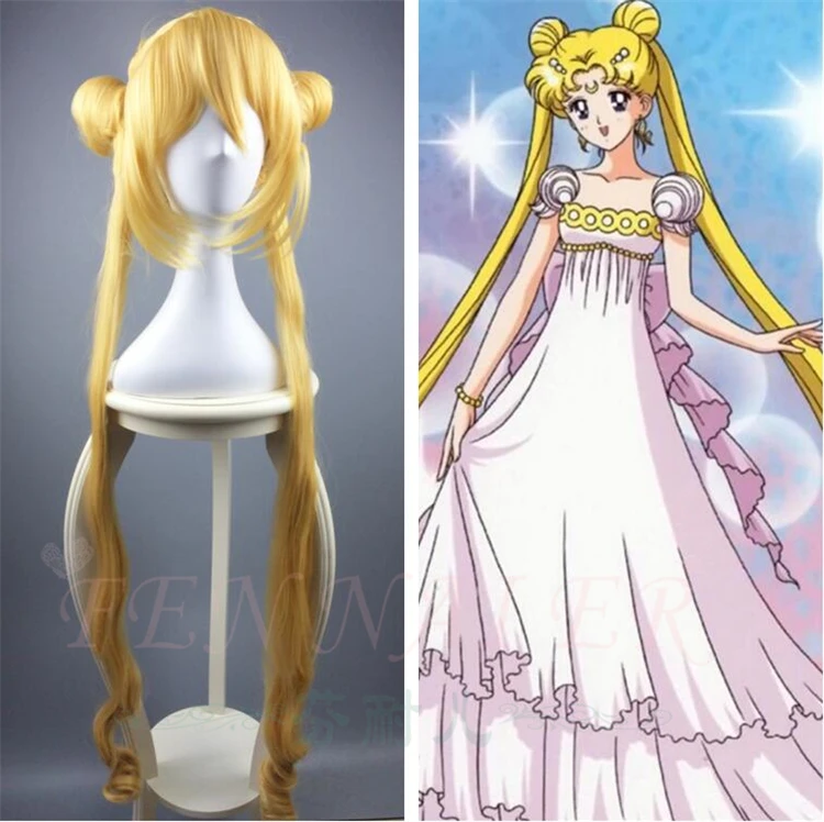 Парик Tsukino Usagi длинные золотистые светлые хвосты Сейлор Мун для косплея 90 см|sailor