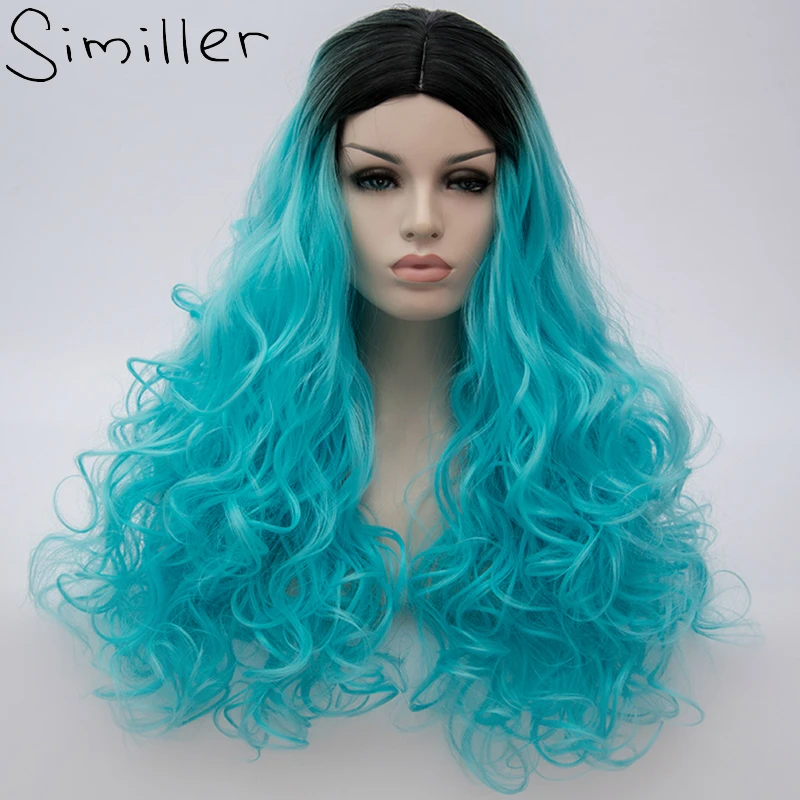 Женские длинные кудрявые парики Similler черные темно розовые вечерние два тона ярко