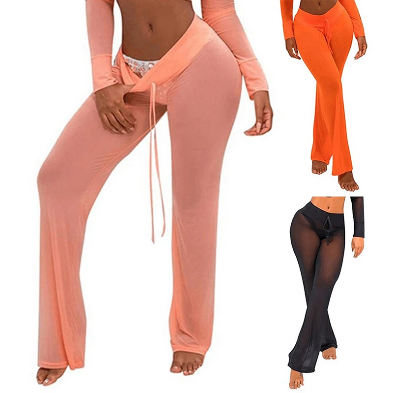 Женские брюки женские пляжные летние сетчатые модные вечерние однотонные