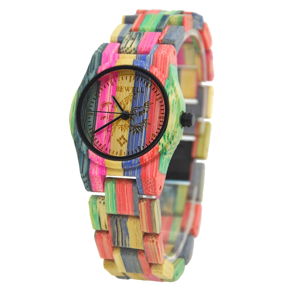 Часы BEWELL женские из бамбука брендовые с деревянным циферблатом в подарок летняя