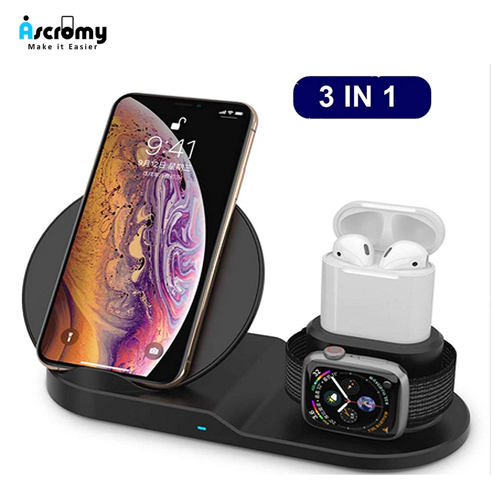 Ascromy беспроводной Qi держатель телефона зарядное устройство 10 Вт для Apple Watch Series 4 3 2 Iphone XS MAX XR 8 Plus X 8+ Iwatch Airpods pad Dock