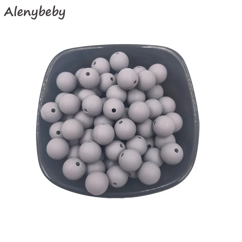 Light gray 100pc силиконовый для детей для прорезывания зубов бусины 15 мм безопасный пищевой Клас Уход жевательные круглые Без БФА, силиконовый бисер зубное кольцо для ребенка ожерелье - Цвет: Light gray