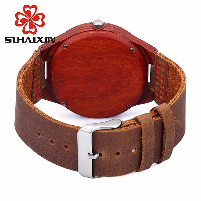 Деревянные часы дешевые мужские деревянные красный ремешок из натуральной