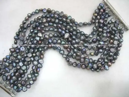 

Natural 8 rows 7.5" black baroque freshwater pearl bracelet