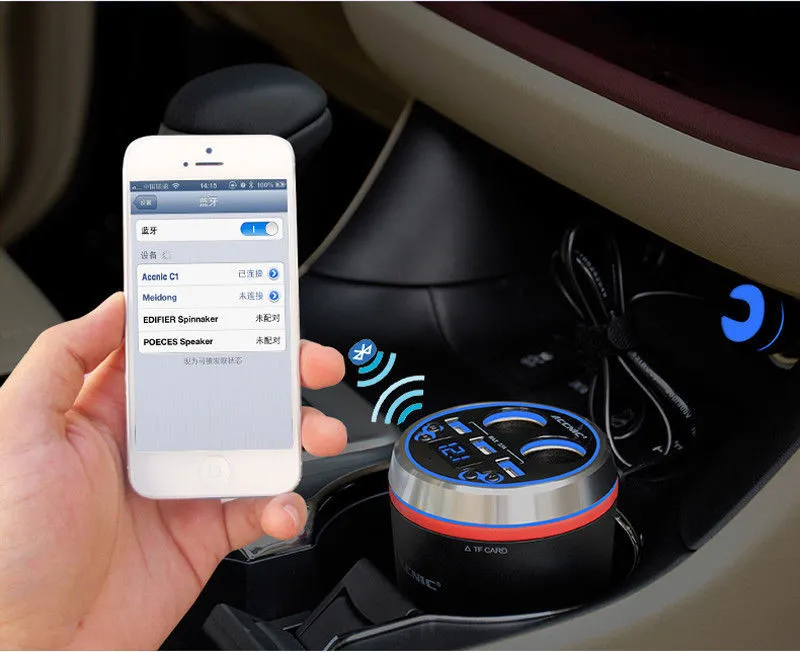 12-24 в автомобильный Bluetooth fm-передатчик 3 USB Автомобильное зарядное устройство адаптер с дисплеем напряжения тока автомобильный держатель для чашки 2 прикуривателя