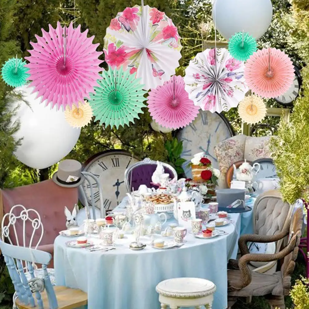 Чайные вечерние украшения цветочные бумажные вееры для печати реквизит