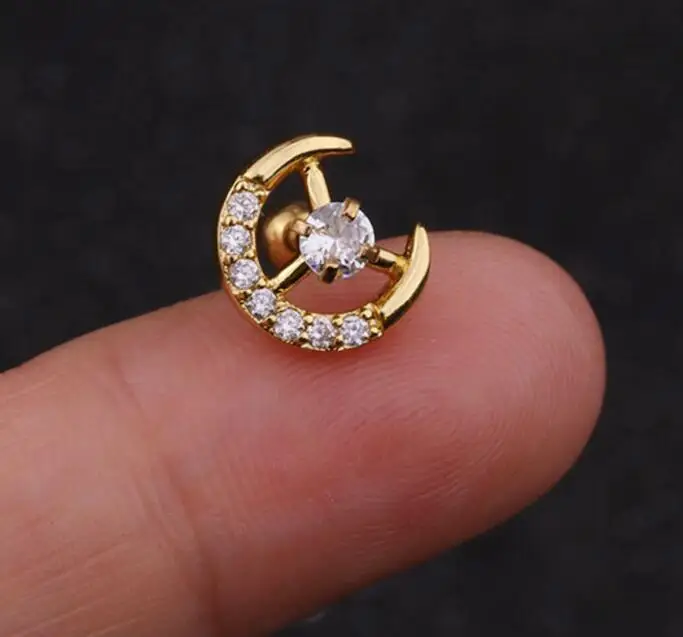 A Gold Small 1 шт. Cz Moon маленький большой круглый Винт сзади Серьги Козелок Конч вок хрящевая спираль сережки, украшение для пирсинга ювелирные изделия - Окраска металла: A Gold Small
